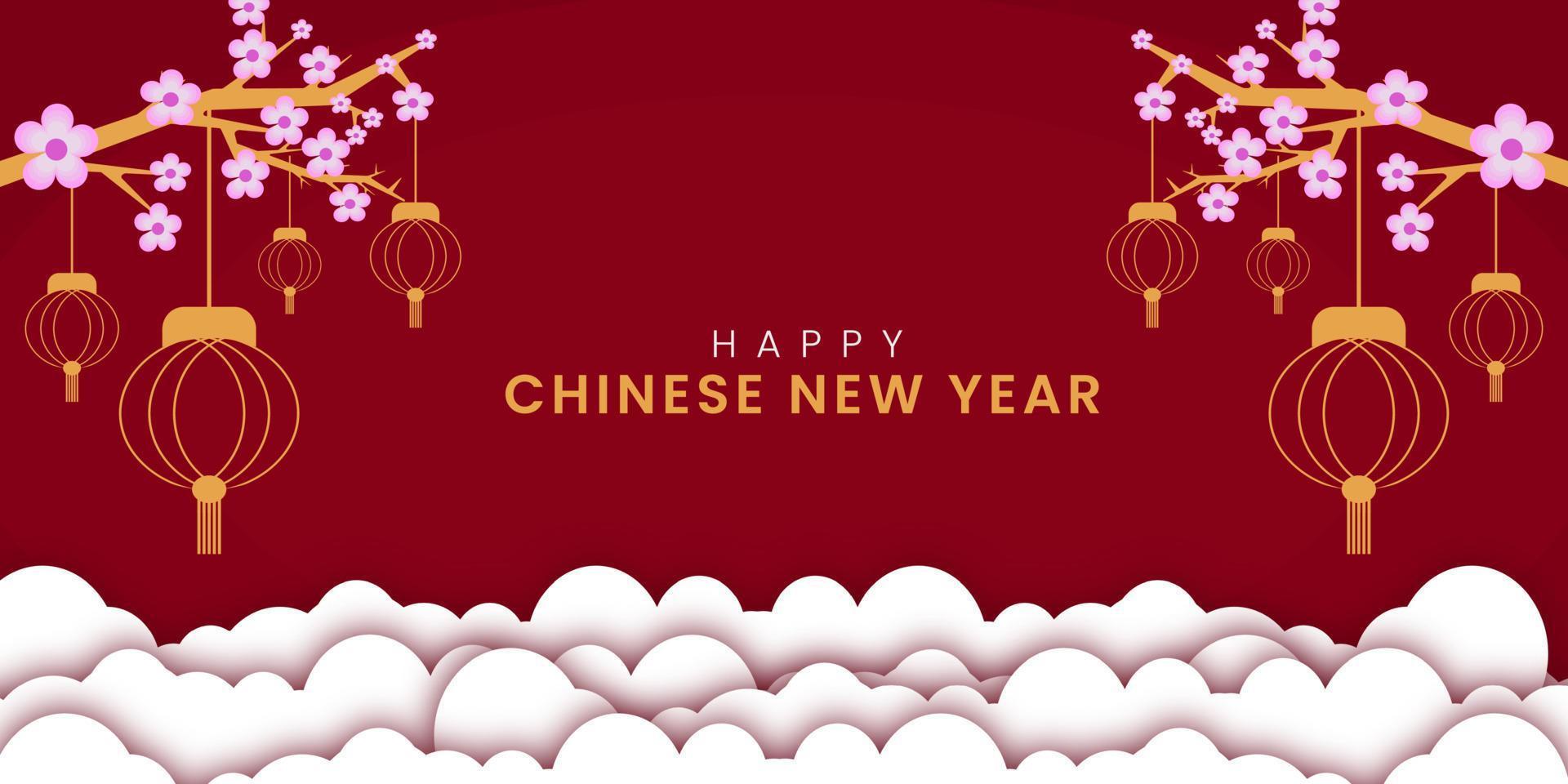 chinese new year background with plum blossoms. lantern hanger, vector illustration