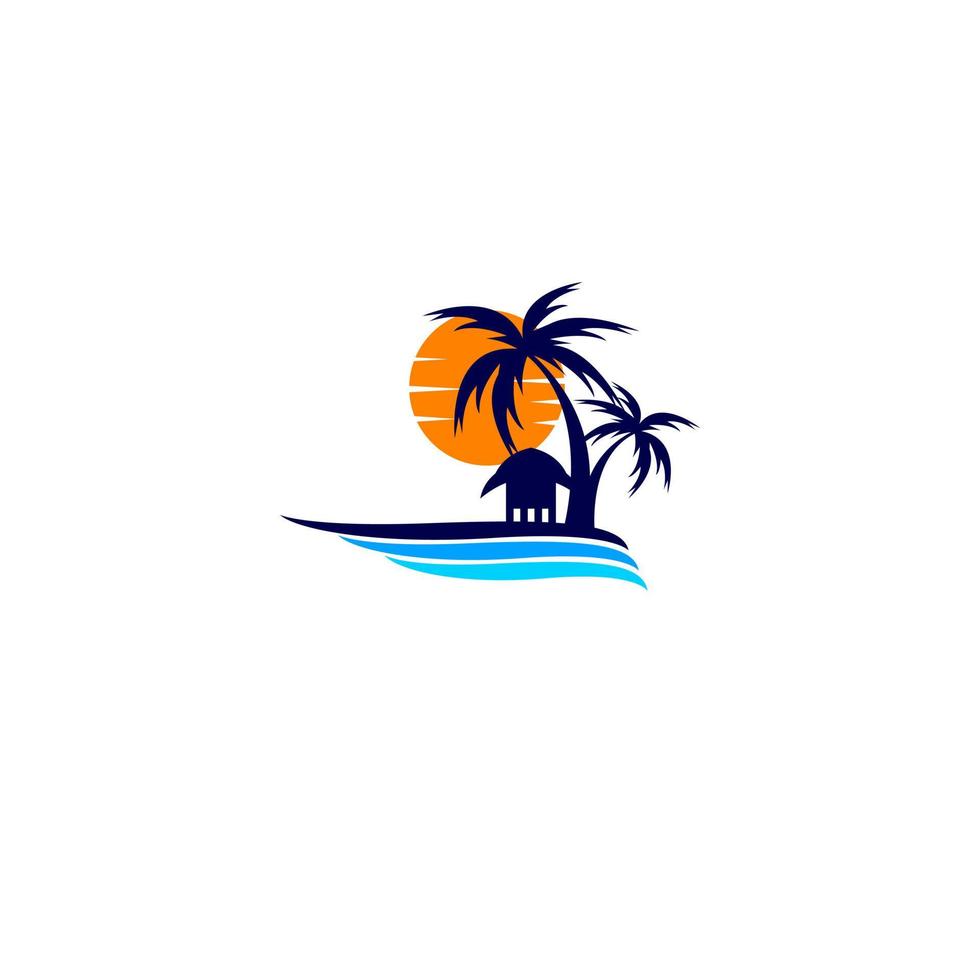 island illustration with inn hut logo vector