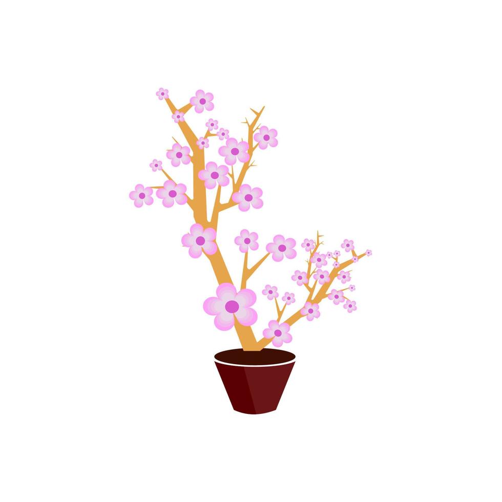 Pink Plum Blossom with pot for decoration, Happy New Year Chinese vector