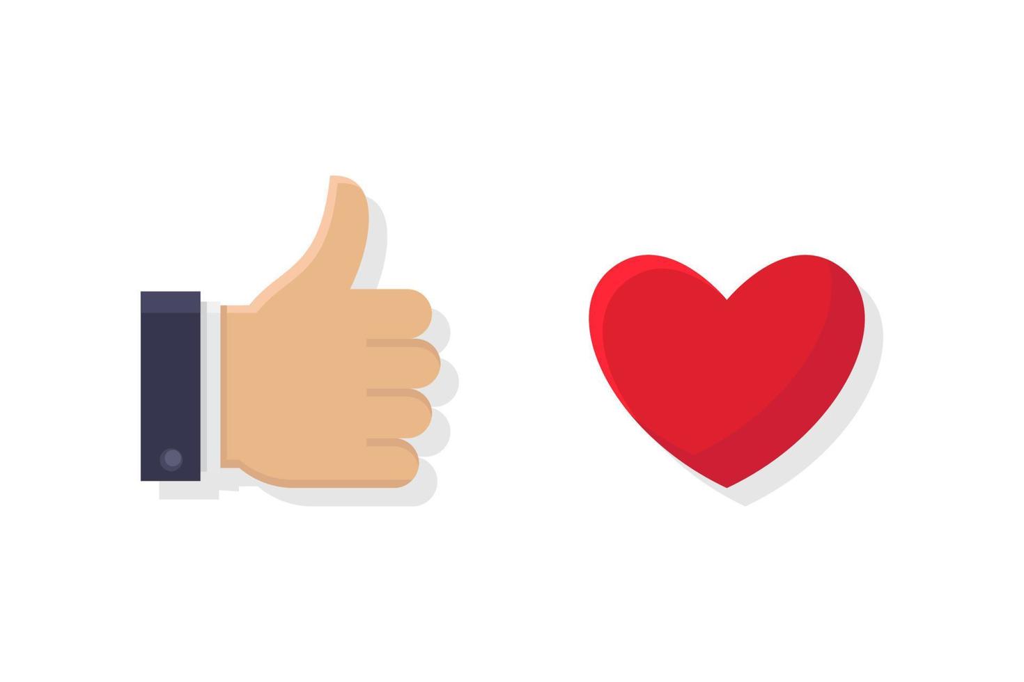 Like icon, thumb up and heart flat design vector