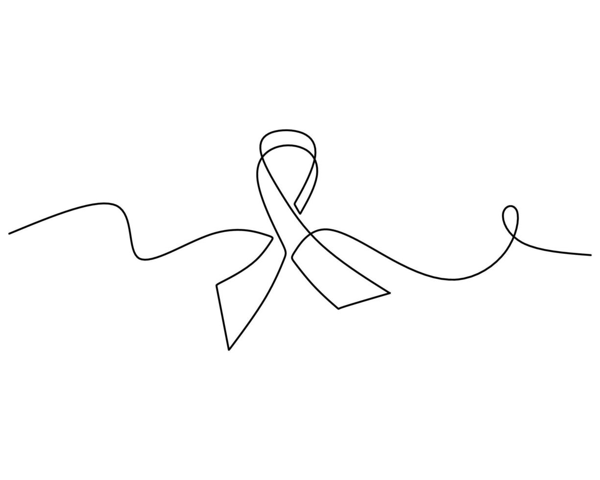 One single continuous line of ribbon for world cancer day vector