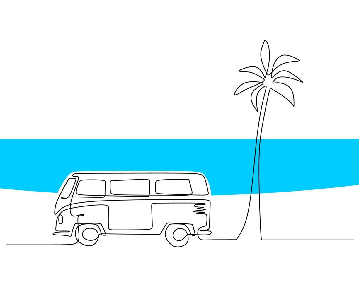 One single continuous line of beach isolated on white background. vector