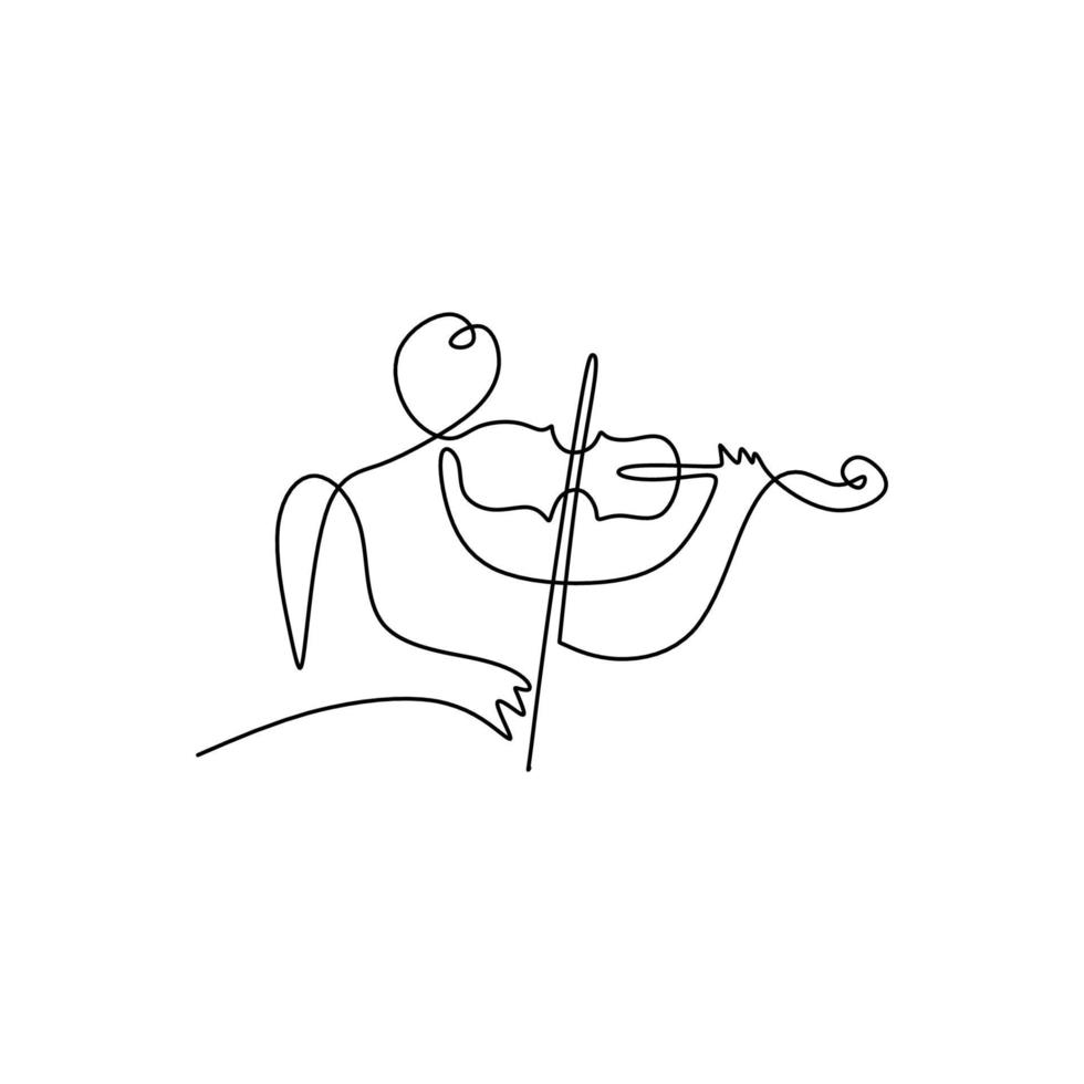 One single continuous line of abstract man playing violin music notes vector