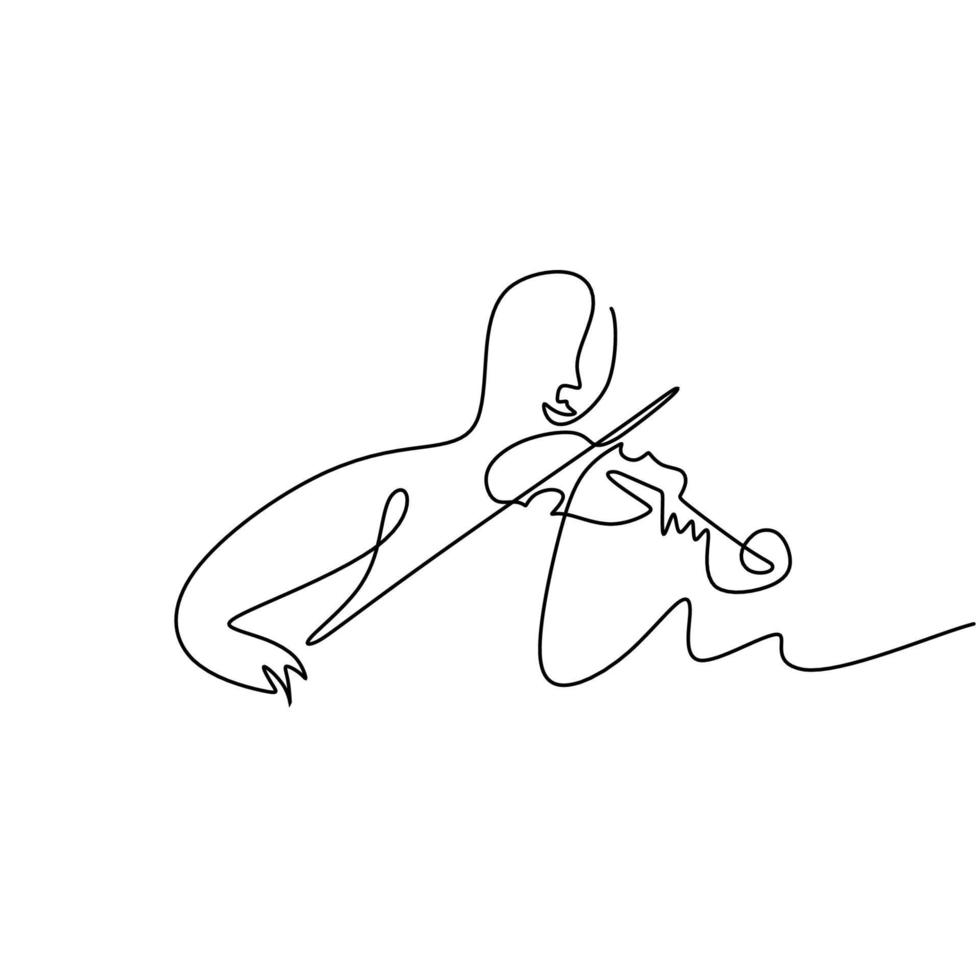 One single continuous line of man playing violin with music notes vector