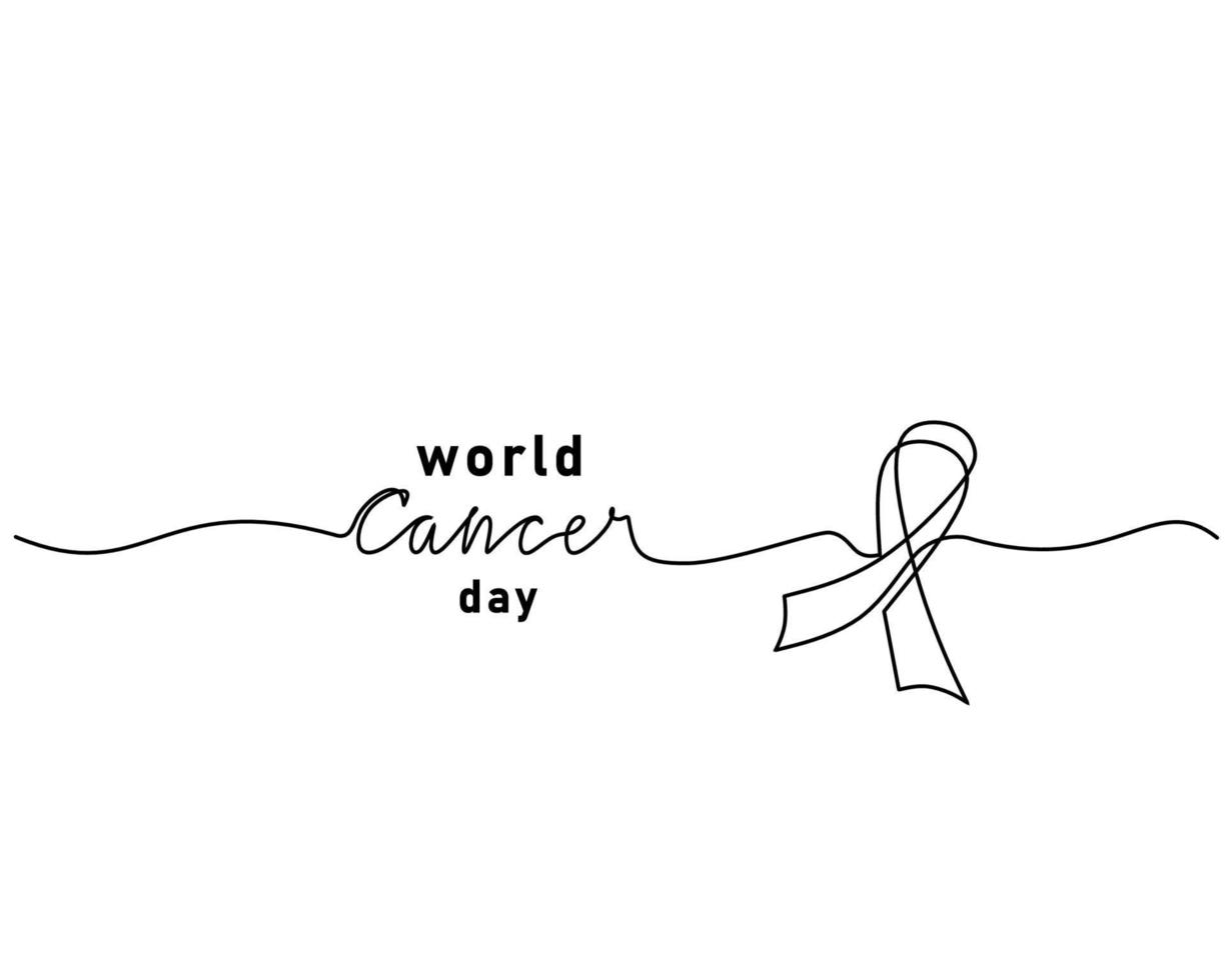 One single continuous line of ribbon for world cancer day vector