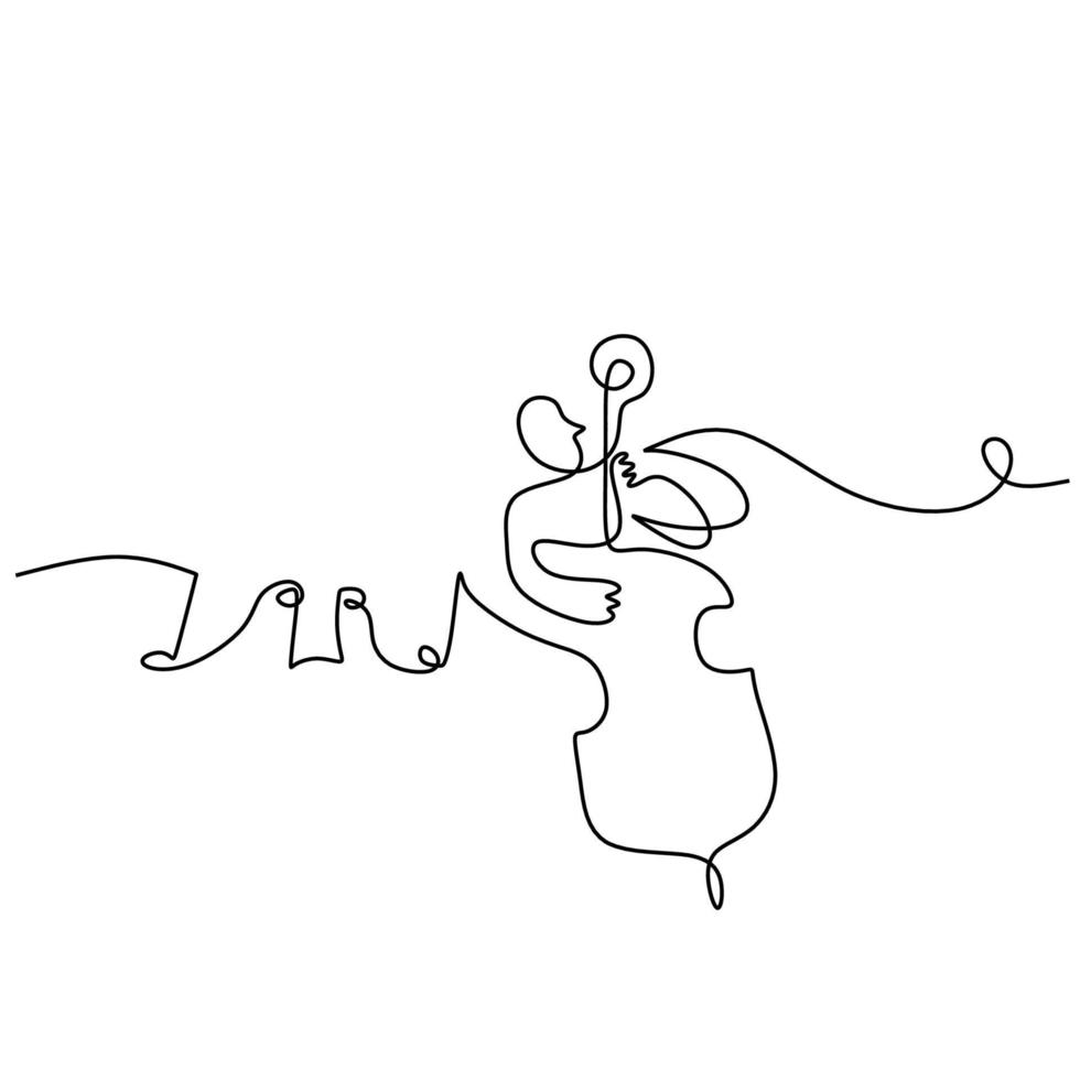 One single continuous line of man playing violin with music notes vector