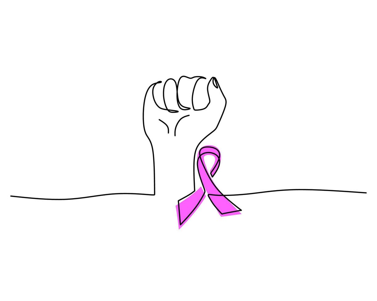 una sola línea continua de cinta de mano apretada para el día mundial contra el cáncer vector