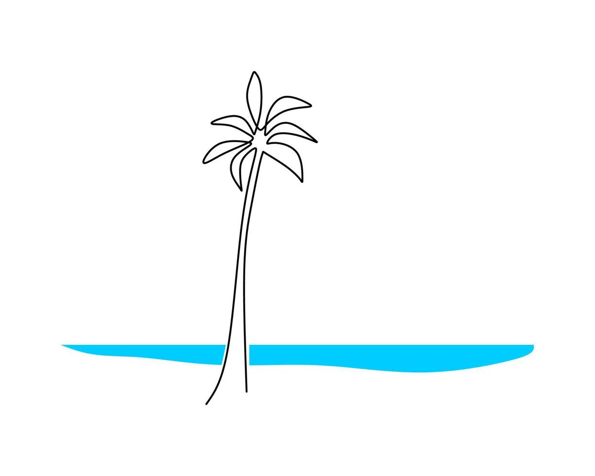 One single continuous line of coconut tree on the beach vector