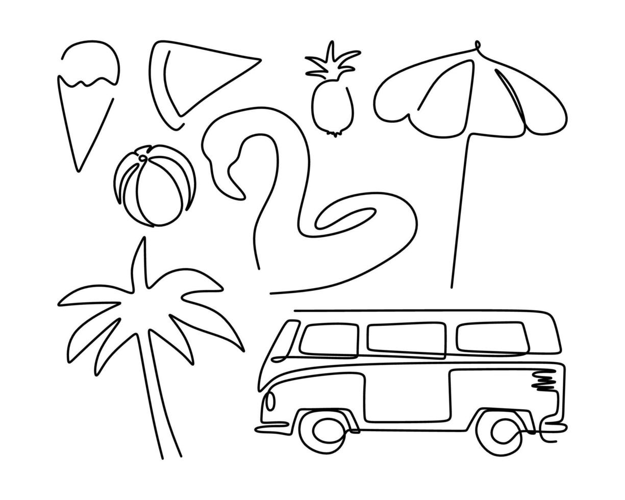One single continuous line of beach picnic stuff set vector