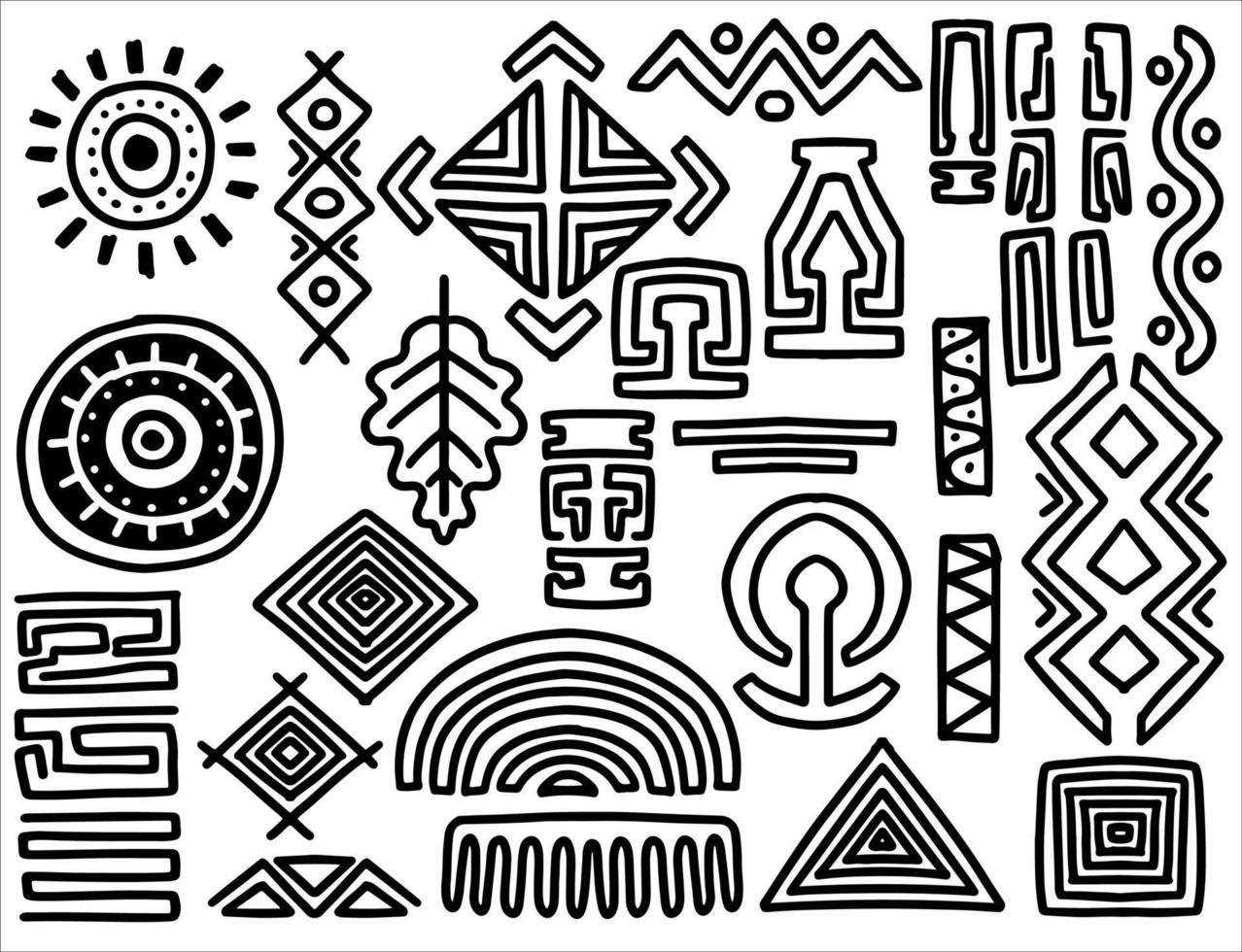 ethnic tribal hand drawn elements set in black white style. vector