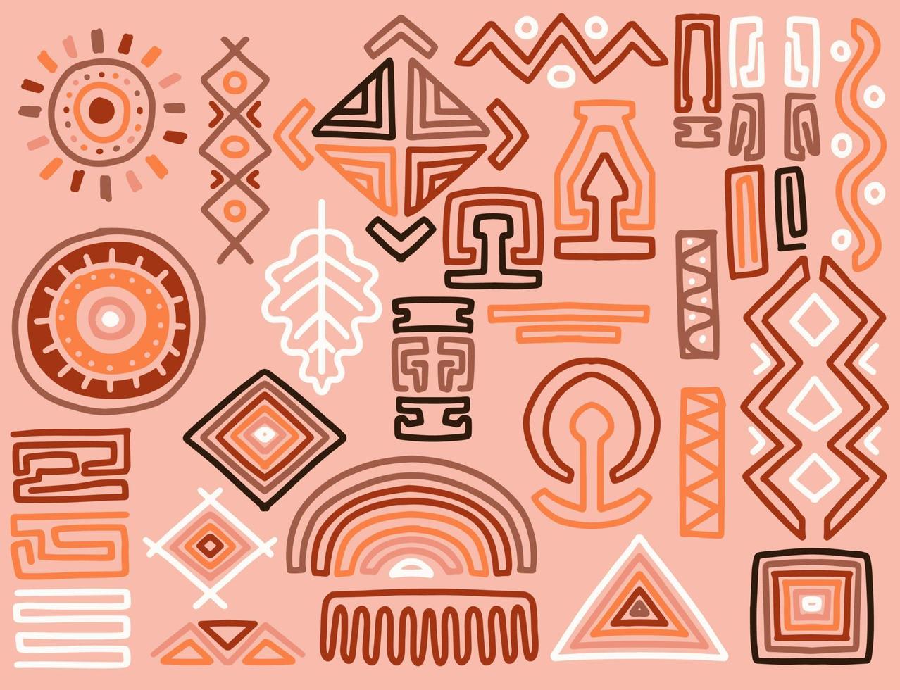 Hand drawn ethnic tribal elements set in colorful style. vector