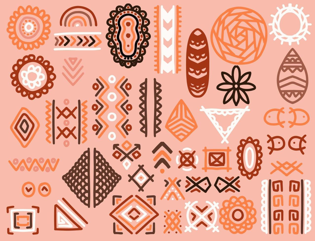 Hand drawn ethnic tribal elements set in colorful style. vector
