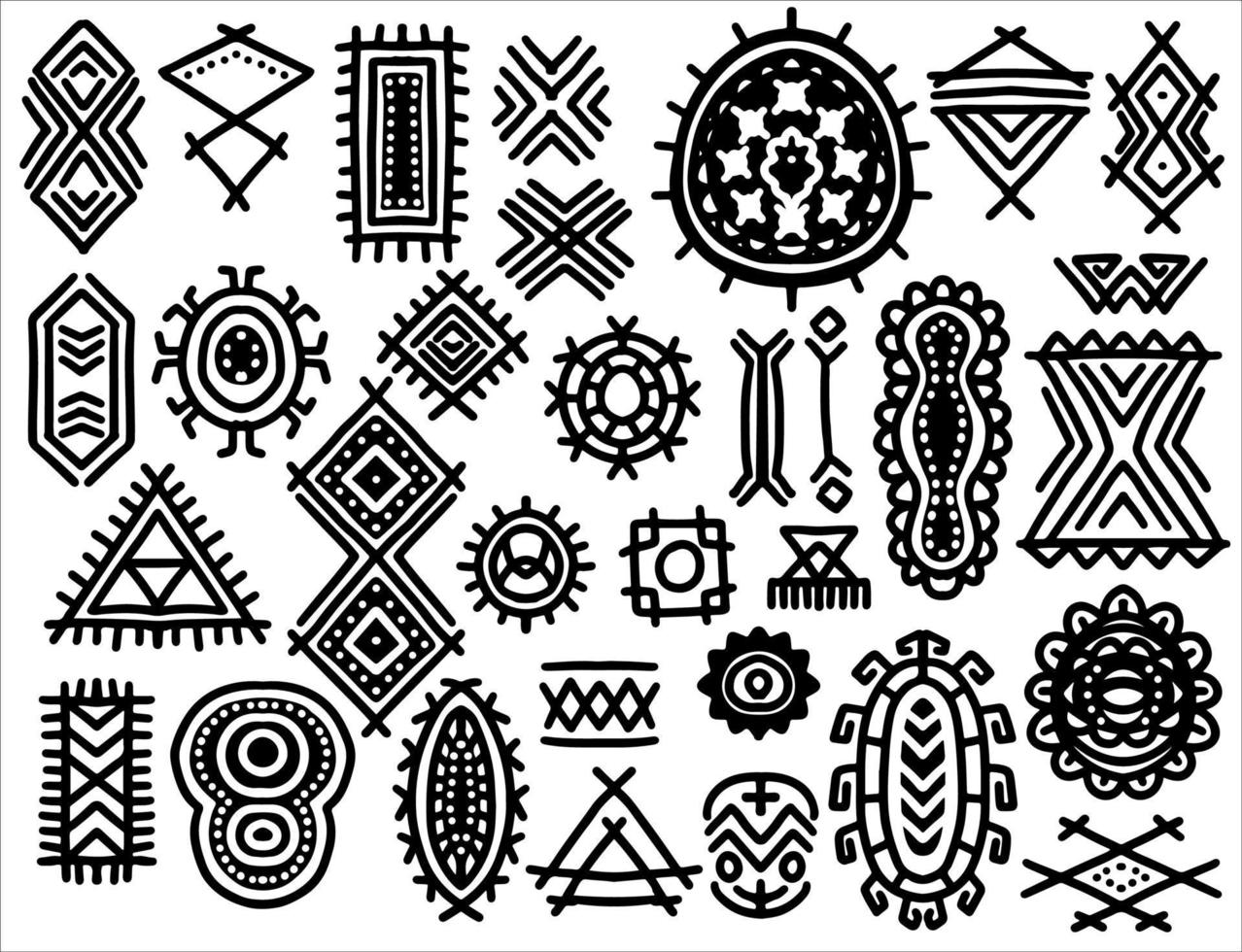 elementos étnicos tribales dibujados a mano en estilo blanco negro. vector