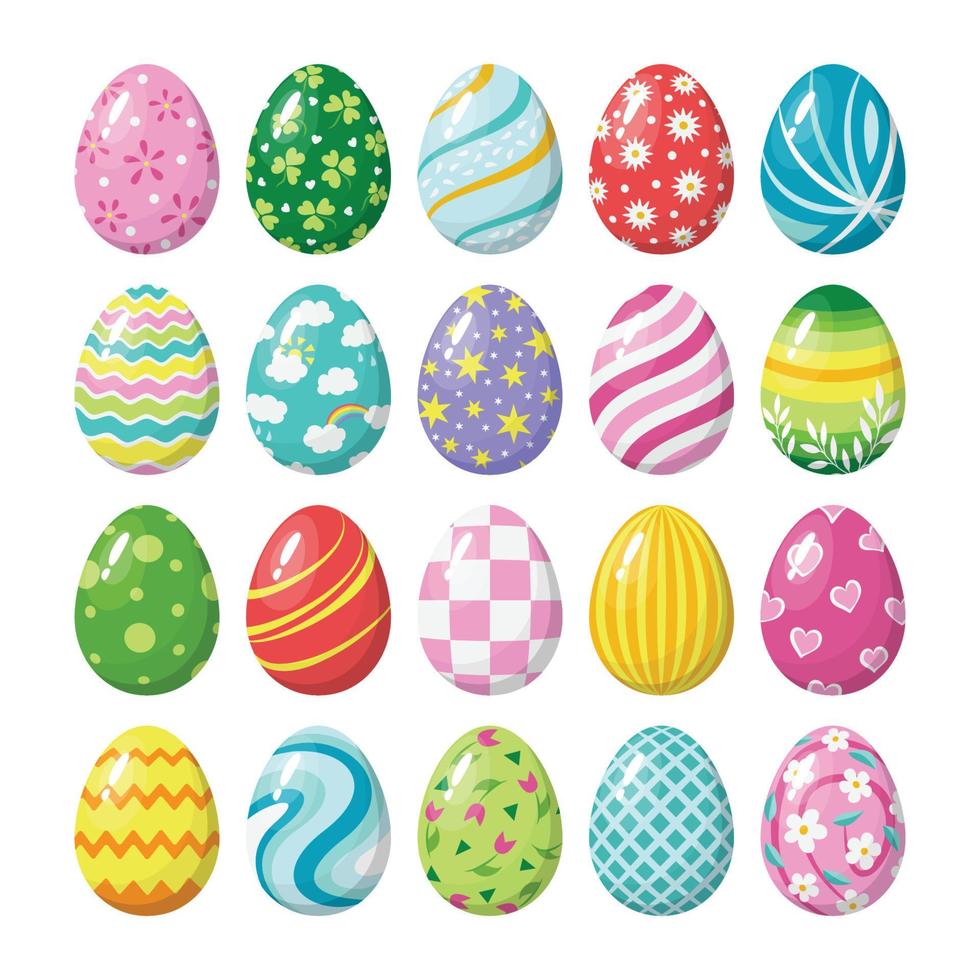 colección de coloridos huevos de pascua con motivos florales, geométricos, ondulados y a cuadros vector