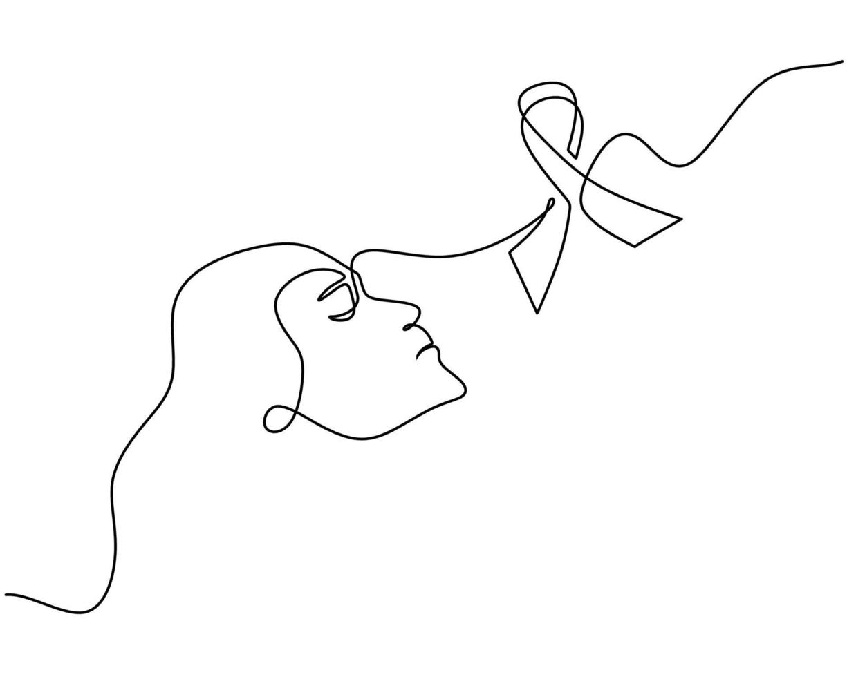 One single continuous line of girl head and ribbon vector