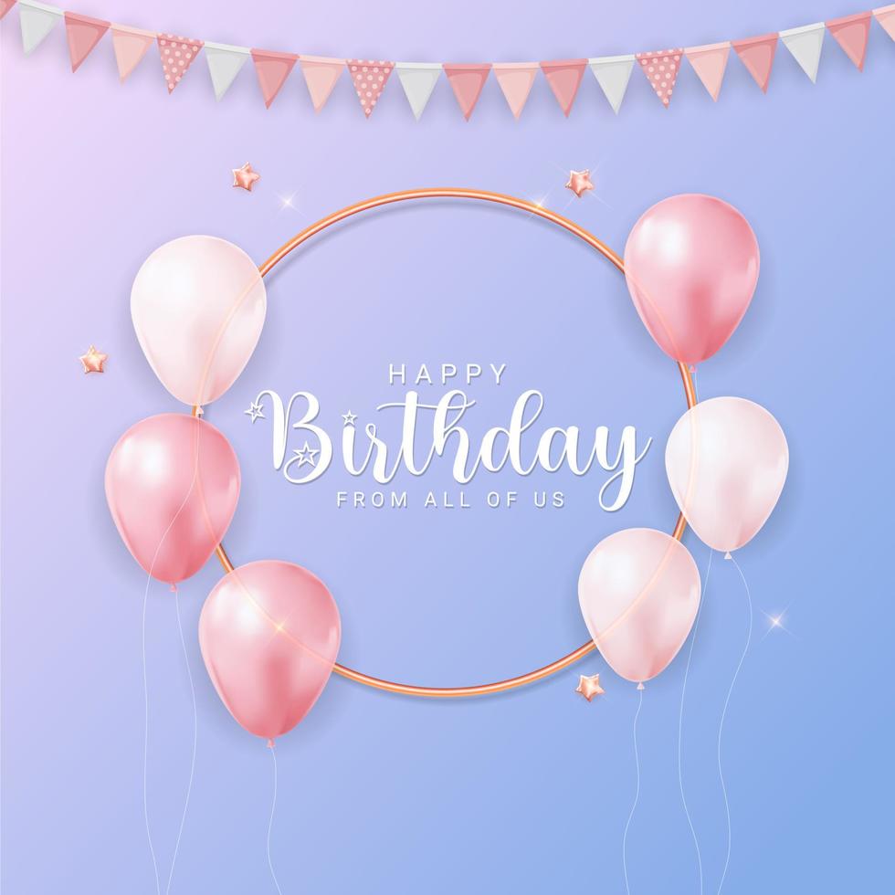 Happy Birthday congratulations banner design with Confetti, Balloons  for Party Holiday Background. Vector Illustration