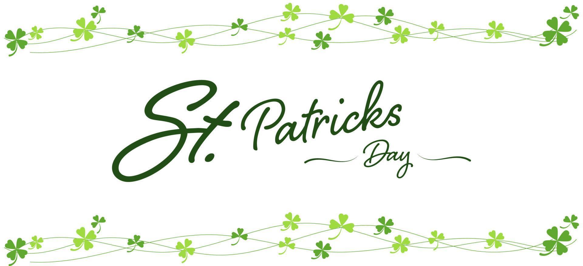 feliz día de san patricio con licencia de trébol o trébol verde sobre fondo blanco para banner, sitio web de logotipo y tarjeta. celebración y festival irlandés. vector