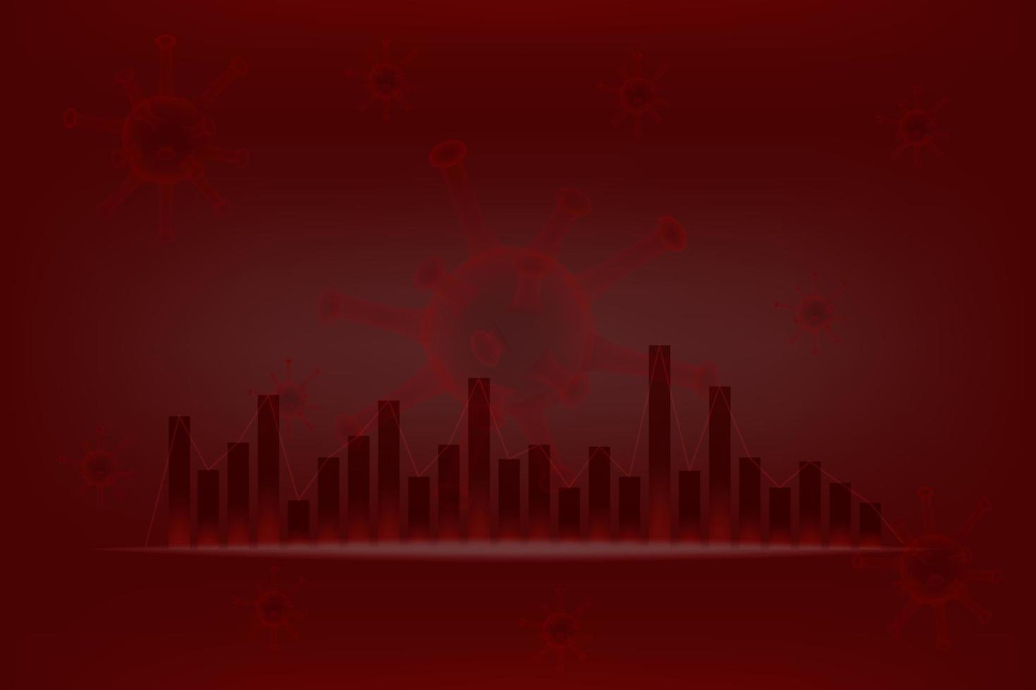 Covid-19 make stock market down and crisis global economy concept. Red Corona virus with graph on red background. vector