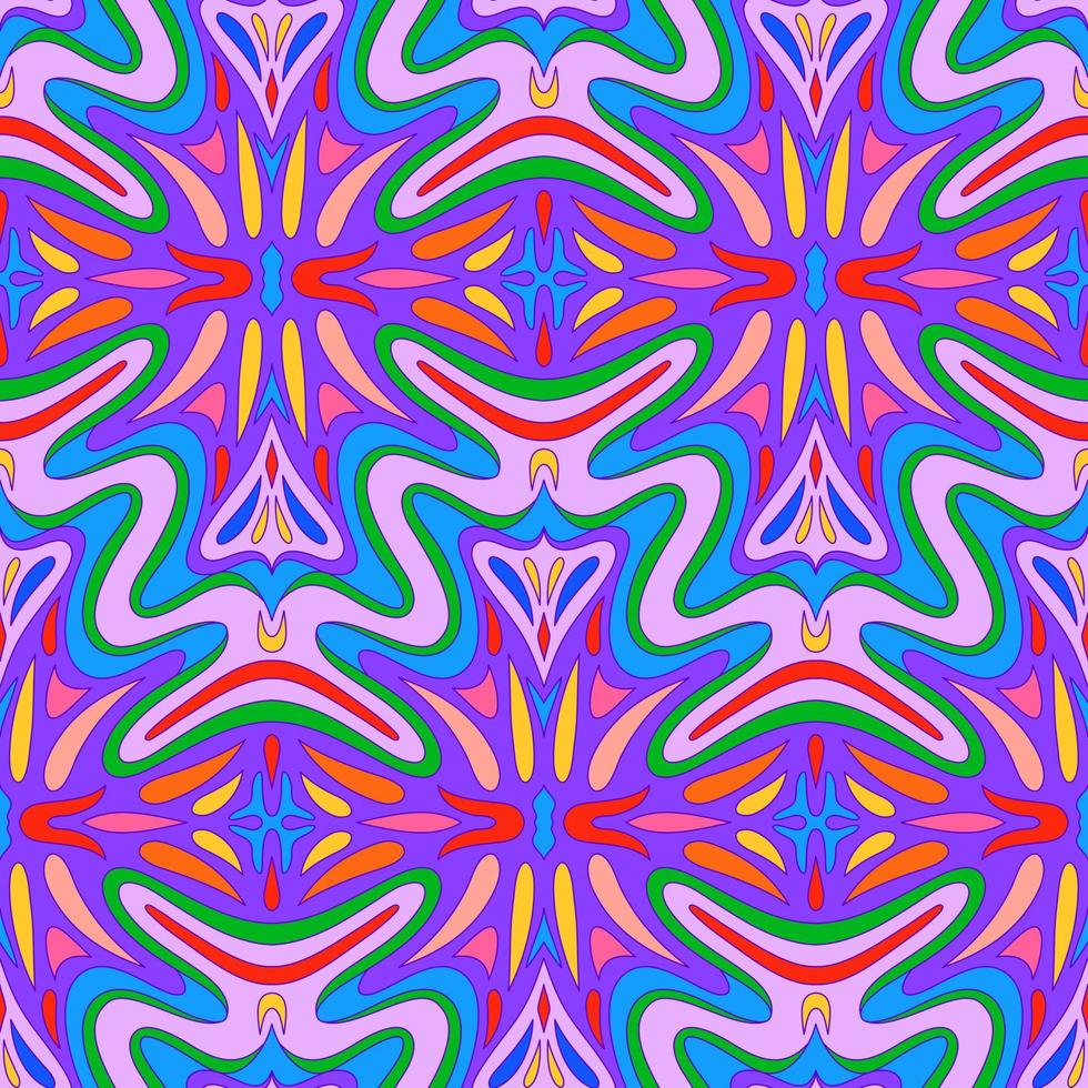 Hand Drawn Groovy Psychedelic Vector Seamless Pattern Design