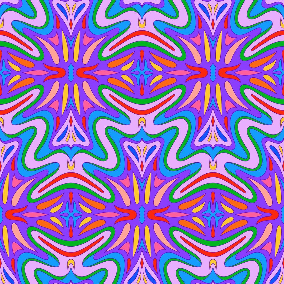 Hand Drawn Groovy Psychedelic Vector Seamless Pattern Design