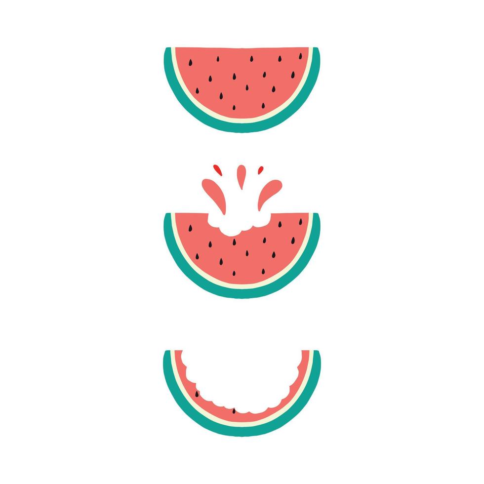 Vector card with juicy watermelon slices. Doodle slices of watermelon in childrens style.