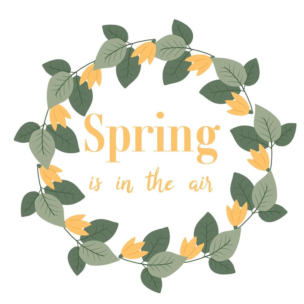 Hola primavera. ilustración vectorial de una tarjeta de felicitación con flores de primavera. marco de flores de primavera. vector