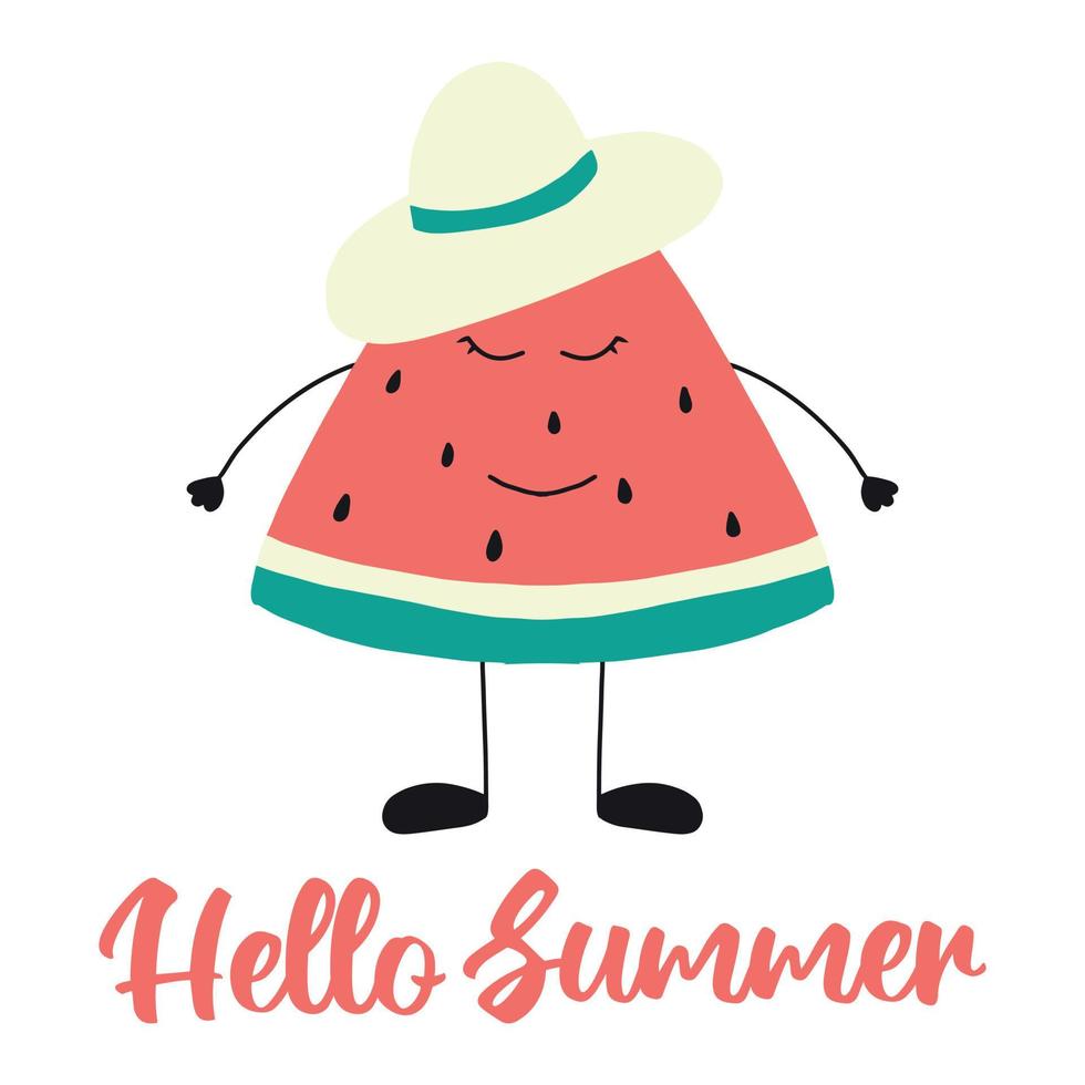 Vector illustration of juicy red watermelon. Watermelon character . Summer concept. Summer rest.