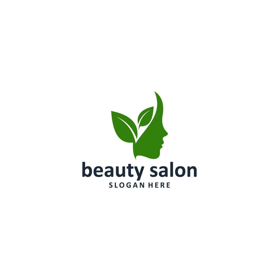 logo for beauty salon with beautiful woman face and leaves reflecting natural beauty vector