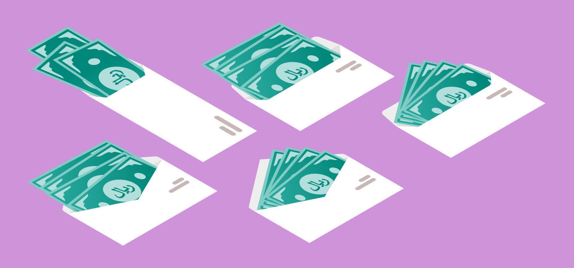 Saudi Riyal Money in Envelope Isometric Icon vector