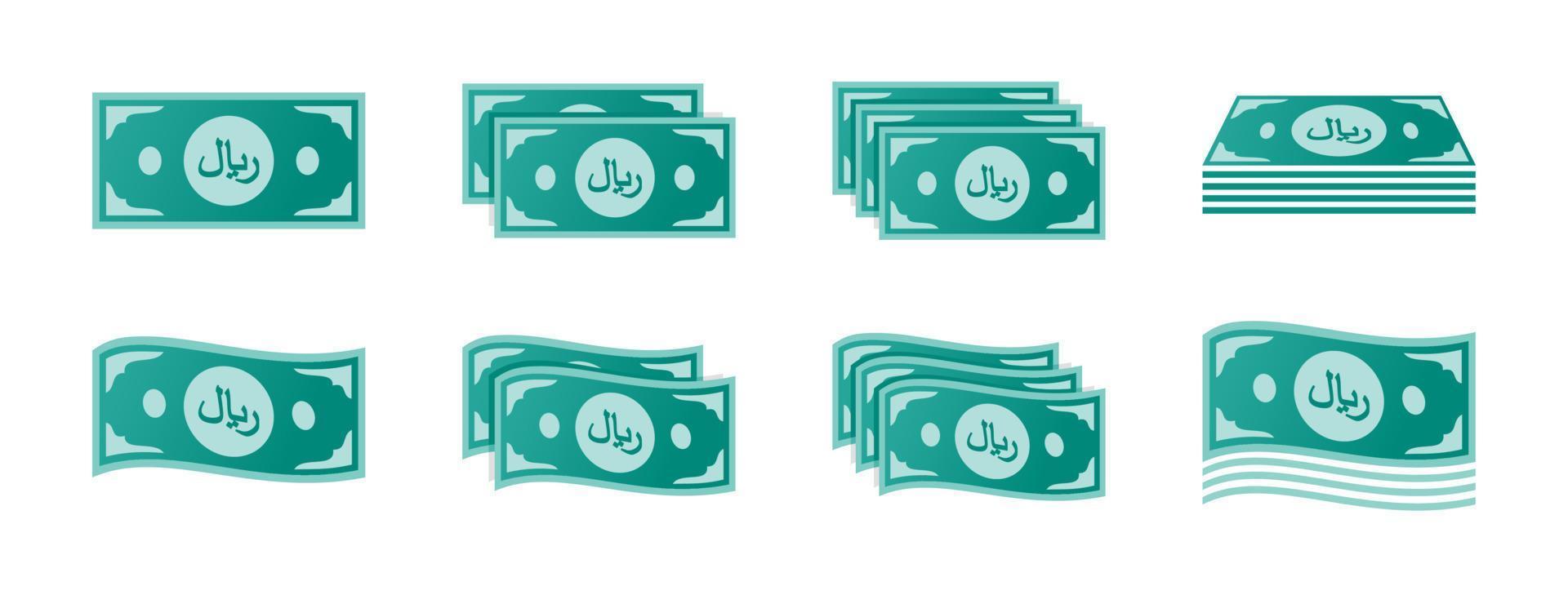 conjunto de iconos de billetes de riyal saudí vector