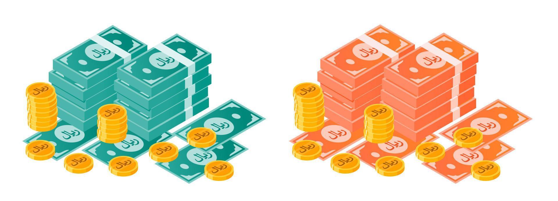 Saudi Riyal Money Bundle and Coins vector