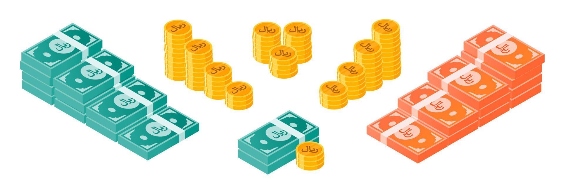 Saudi Riyal Money and Coin Bundle Set vector