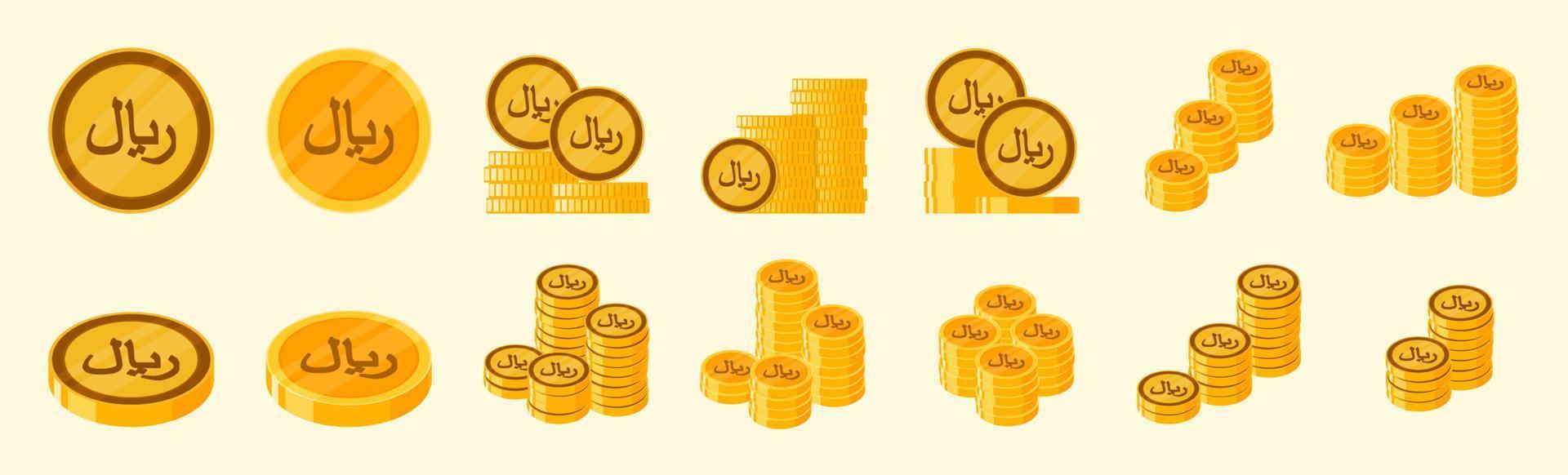 Saudi Riyal Coin Icon Set vector