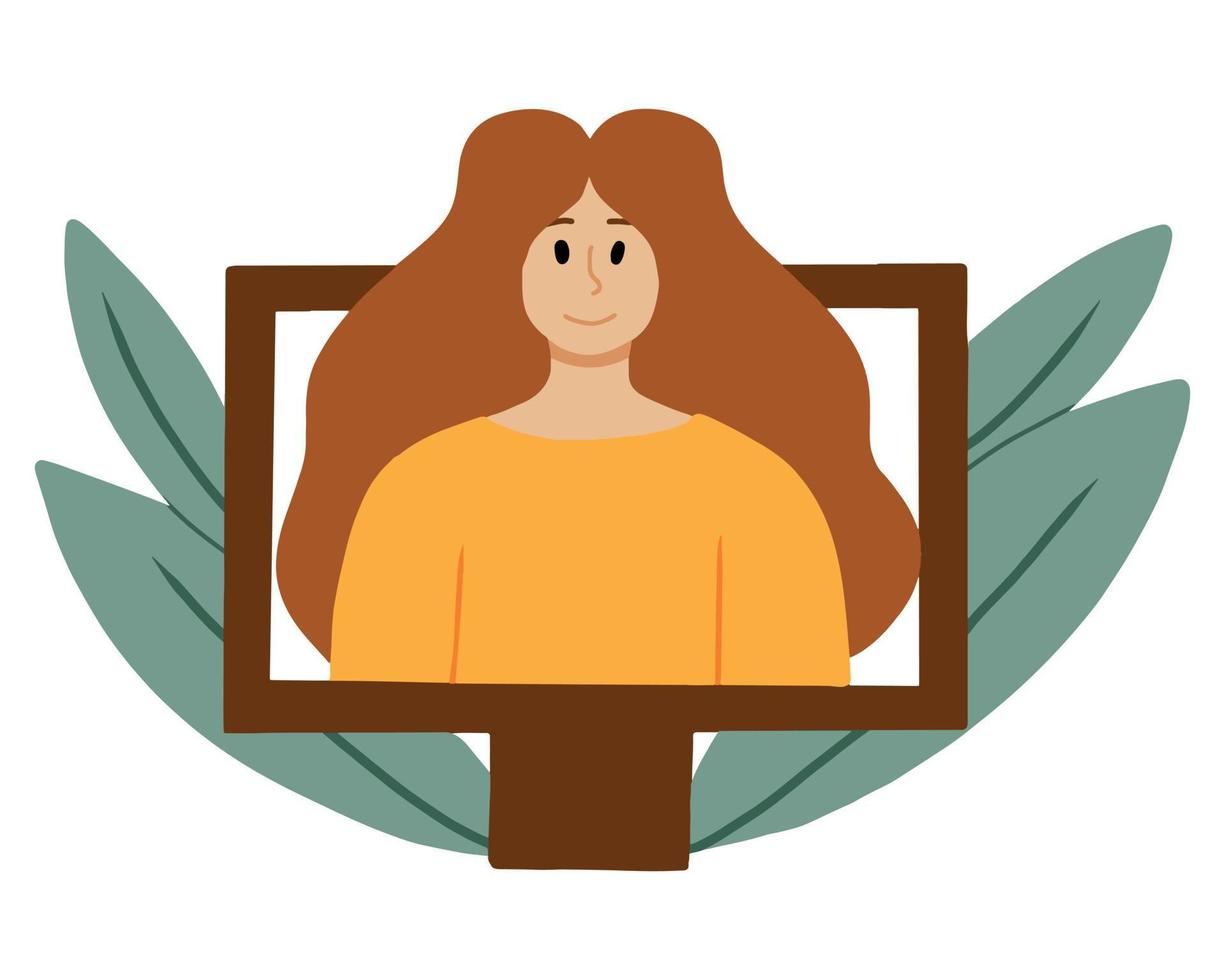 ilustración vectorial servicio de apoyo y ayuda psicológica en línea. concepto de terapia en línea. concepto de asesoramiento psicológico. chica psicóloga en el teléfono. vector