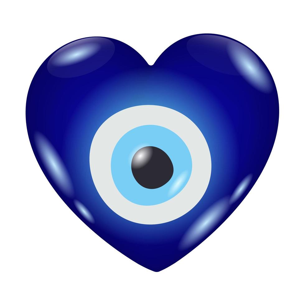 Evil eye amulet. Blue oriental protection talisman. Turkish and greek symbol of protection. Glass heart nazar vector illustration.