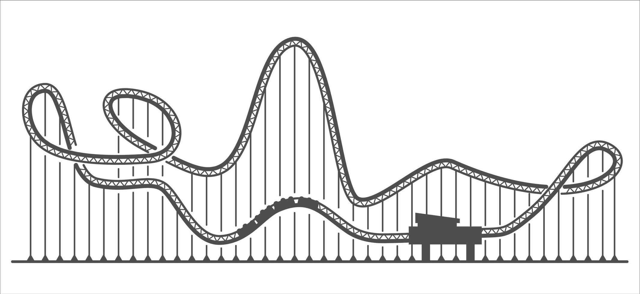 silueta de montaña rusa. pista de paseo en el parque de atracciones. atracción aterradora. ilustración de contorno vectorial vector