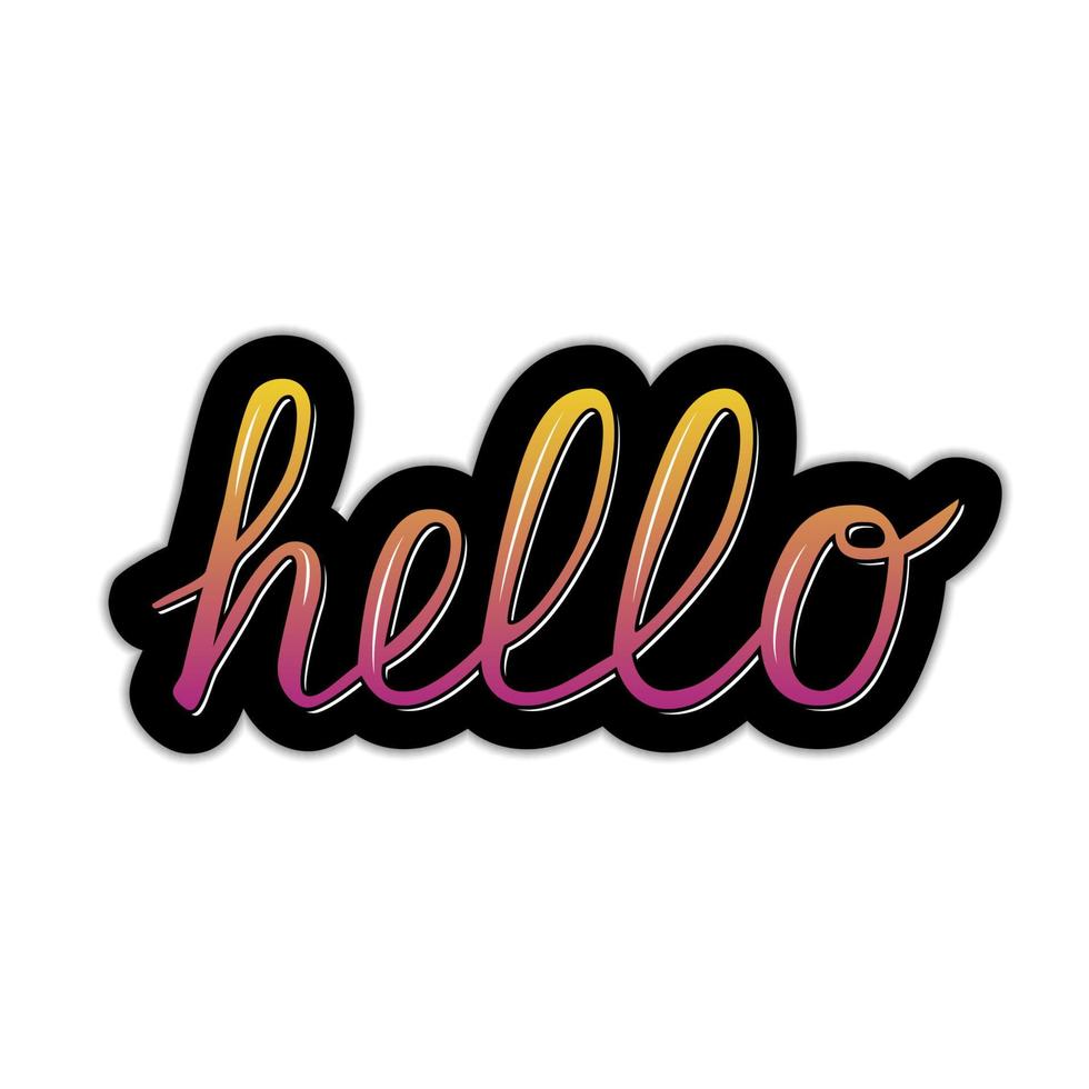 The word Hello is written with brush. Calligraphy font hand drawn lettering. Bright 3d gradient. Easy to edit element of design for t-shorts, banners, posters, signs, websites, etc. vector