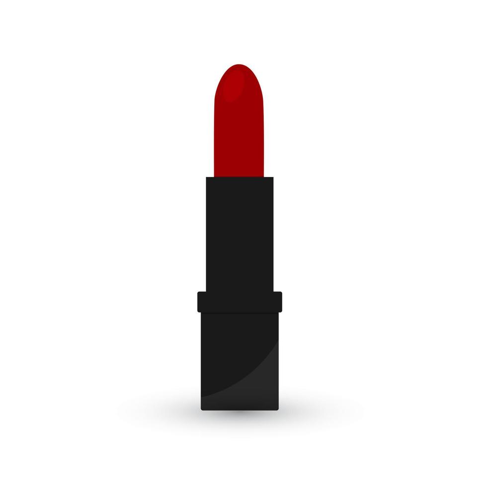 Red lipstick flat icon isolated on white background. Makeup accessory. Fashion glamour cosmetics vector illustration. Design for beauty salons, social media, websites, logo, cards, etc.