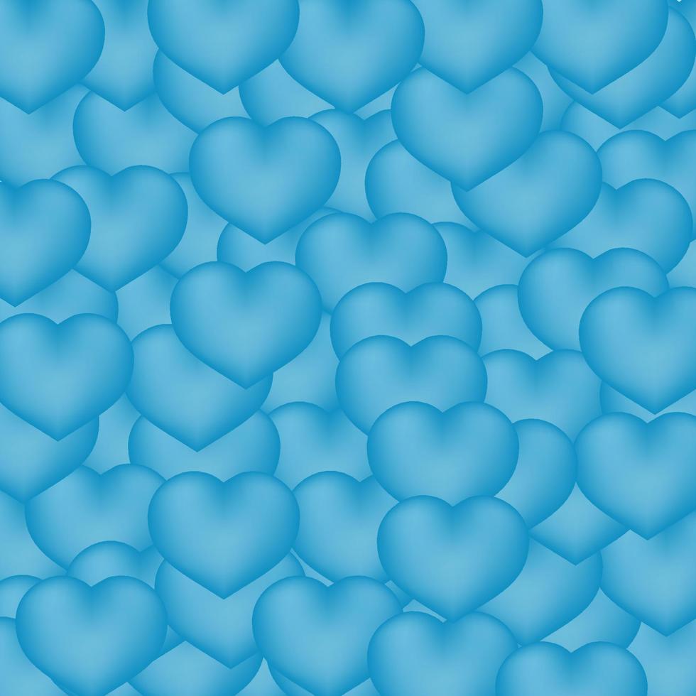 Light blue hearts 3d background. Valentine s day shiny greeting card. Romantic vector illustration. Easy to edit design template.