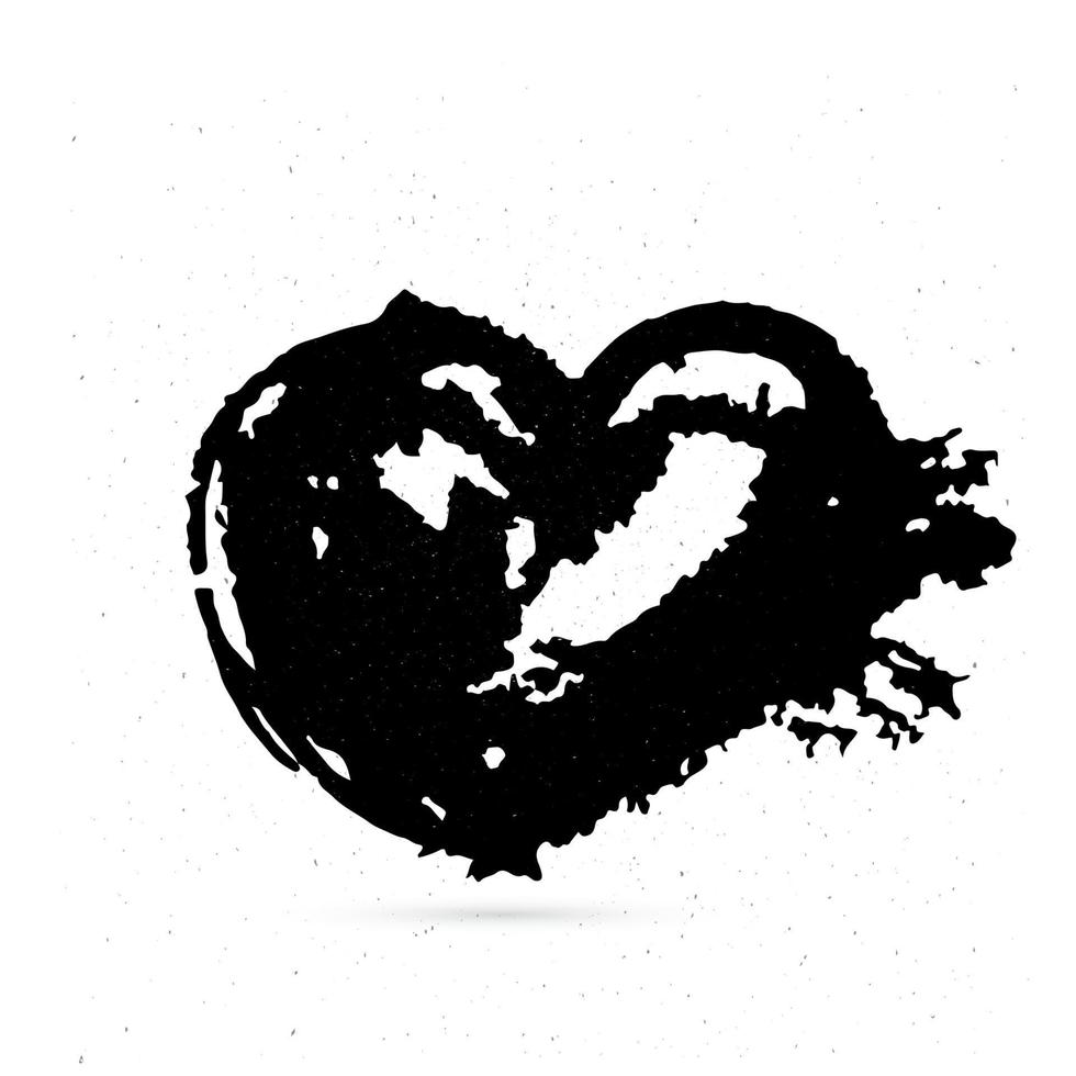 Hand drown heart on white background. Grunge shape of heart. Black textured brush stroke. Valentine s day sign. Love symbol. Easy to edit vector element of design.