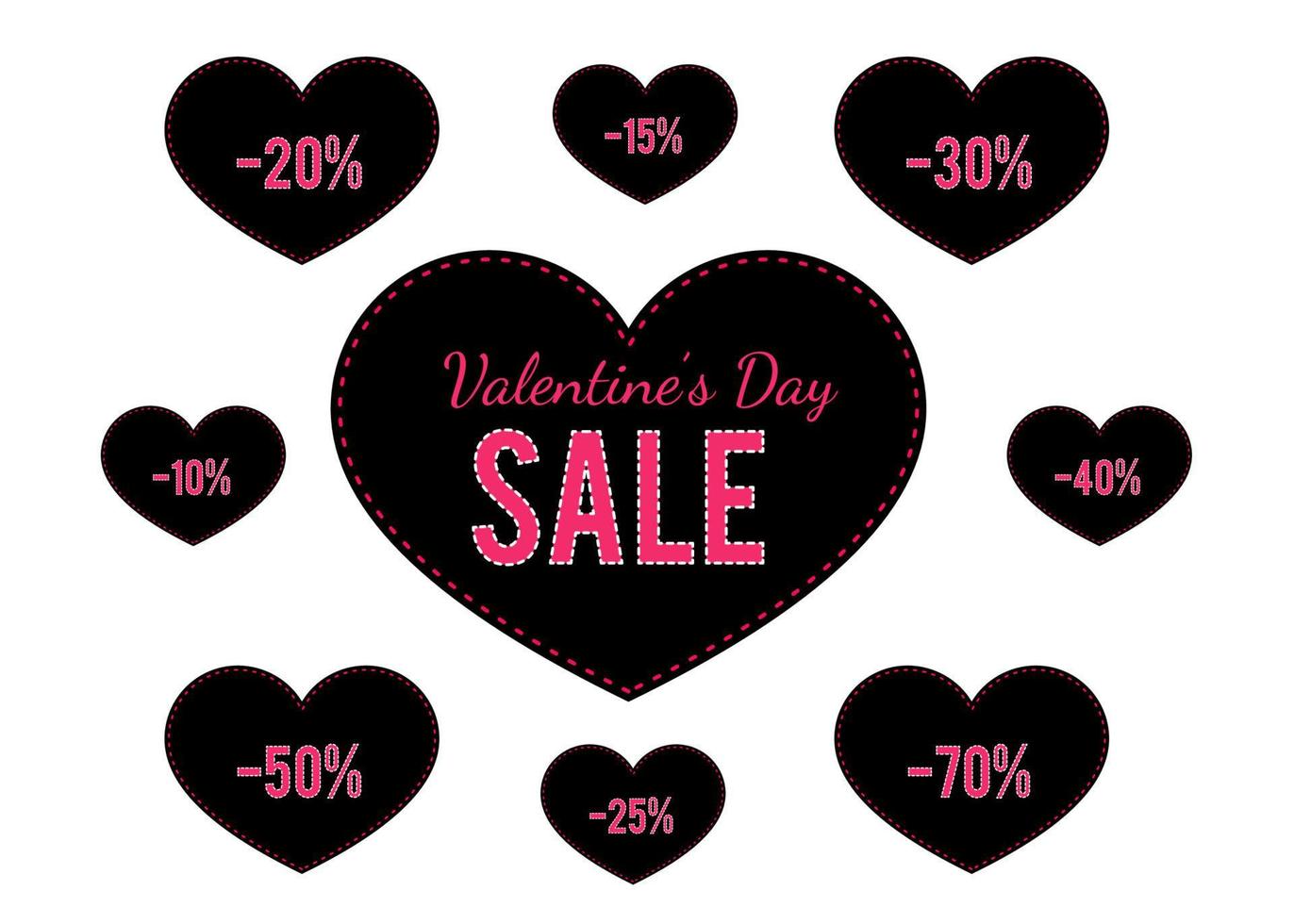 Valentines day sale tags in the shape of a heart. Special offer promo banner. Shop advertising poster. Vector illustration. Easy to edit template