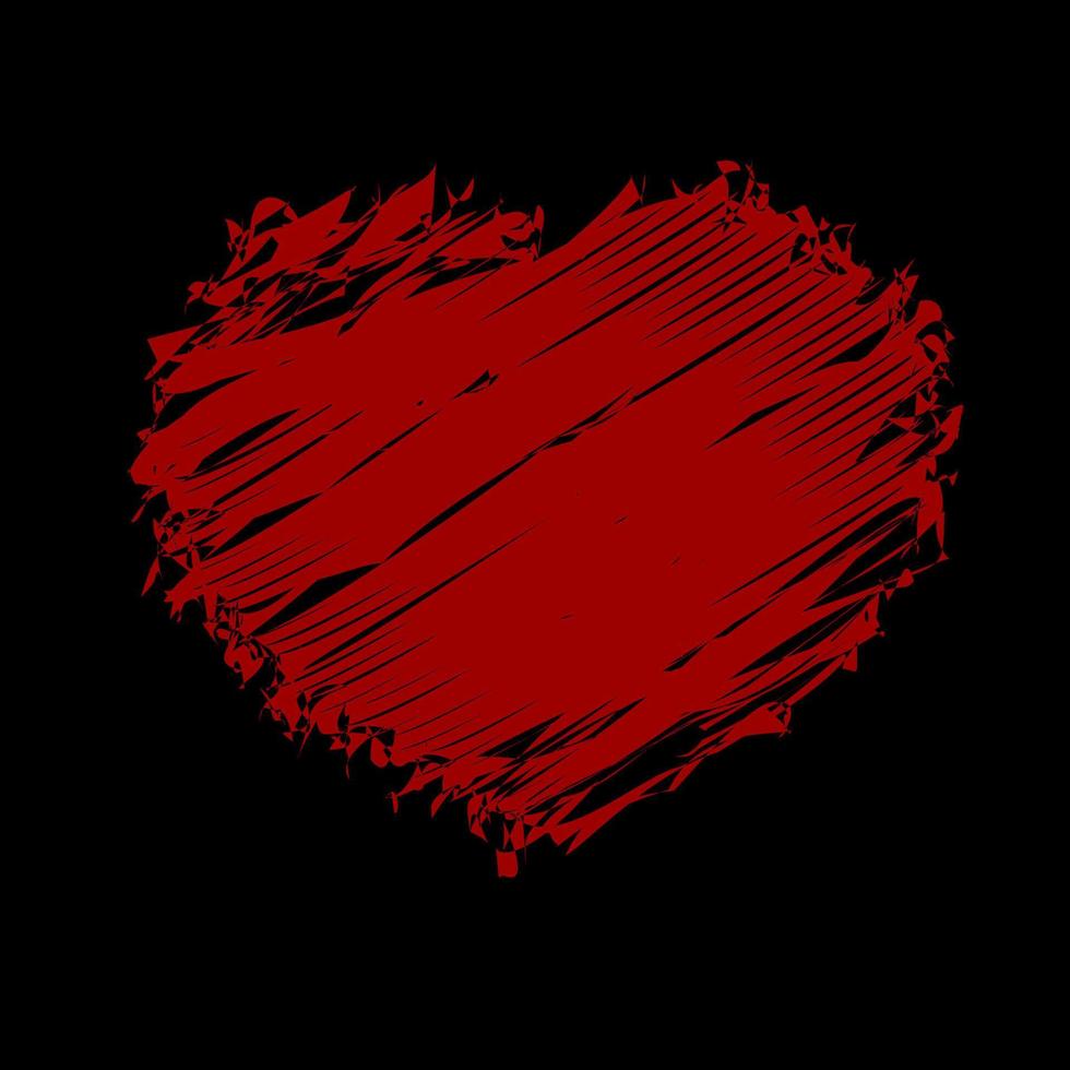corazón grunge rojo sobre un fondo negro. símbolo de amor. ilustración vectorial del día de san valentín. plantilla de diseño fácil de editar. vector