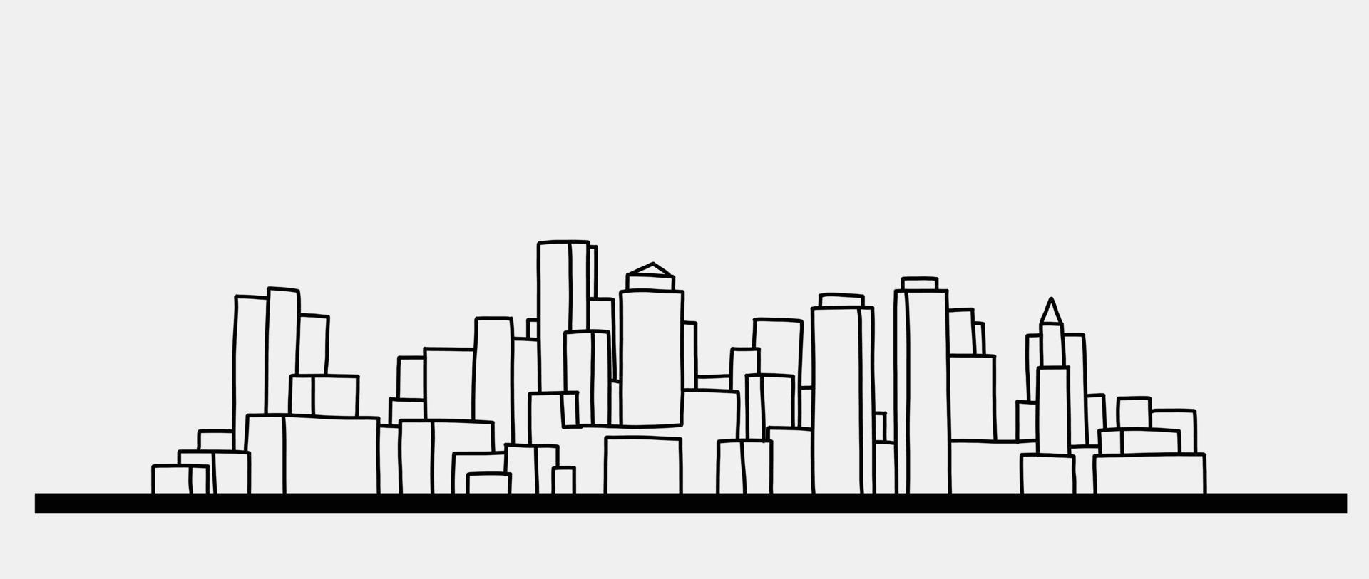 modern cityscape skyline outline doodle drawing on white background. vector