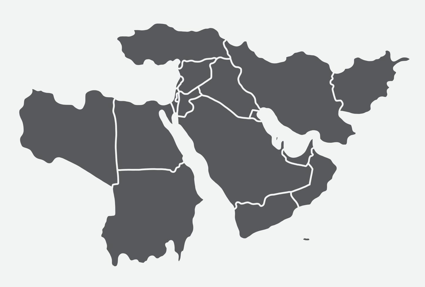 doodle freehand drawing of middle east map. vector