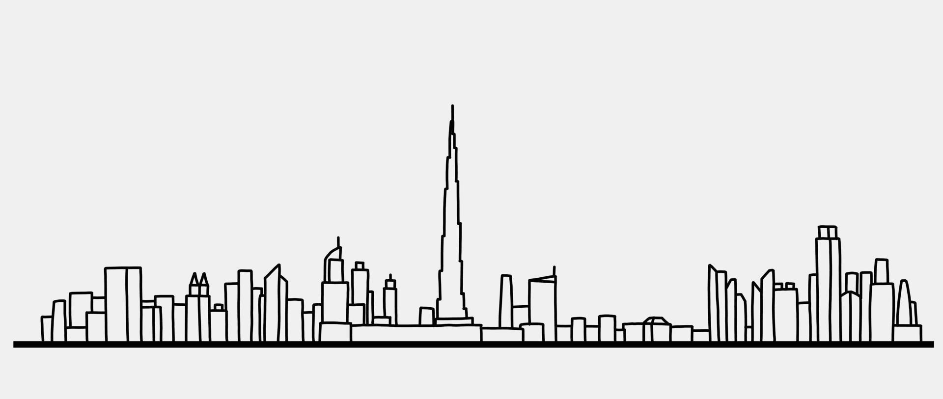 modern cityscape skyline outline doodle drawing on white background. vector