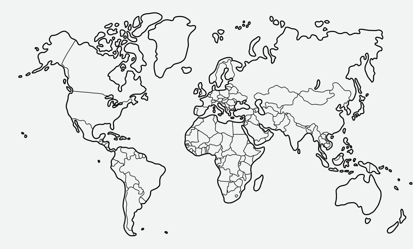 doodle freehand drawing of world map. vector