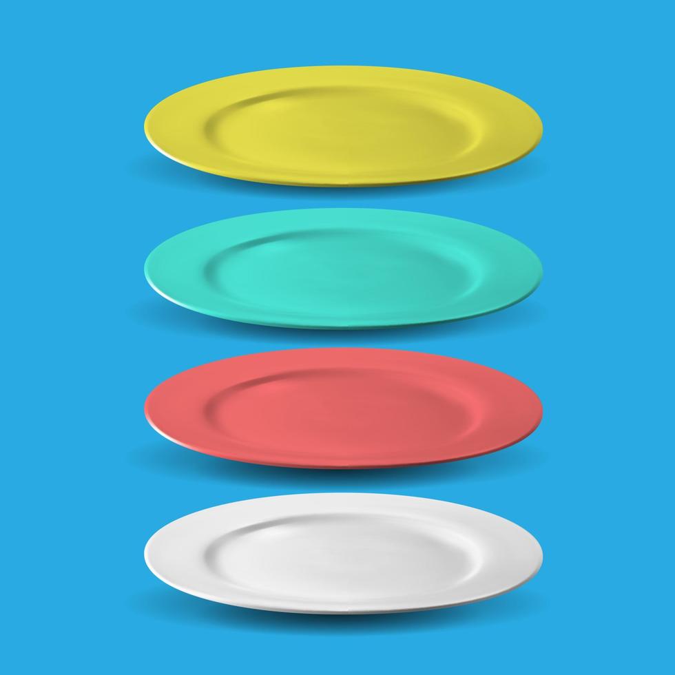 empty white red blue and yellow plates vector