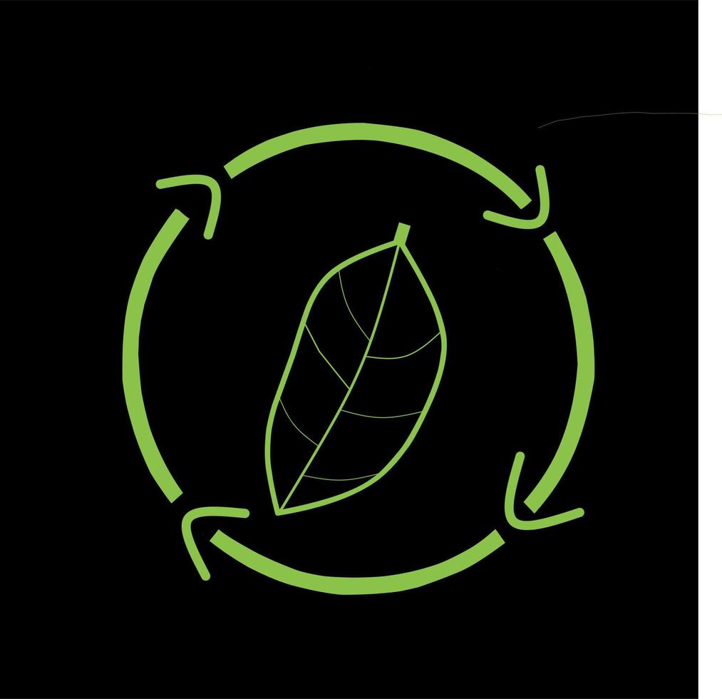 recycle logo with green leaves on black background vector