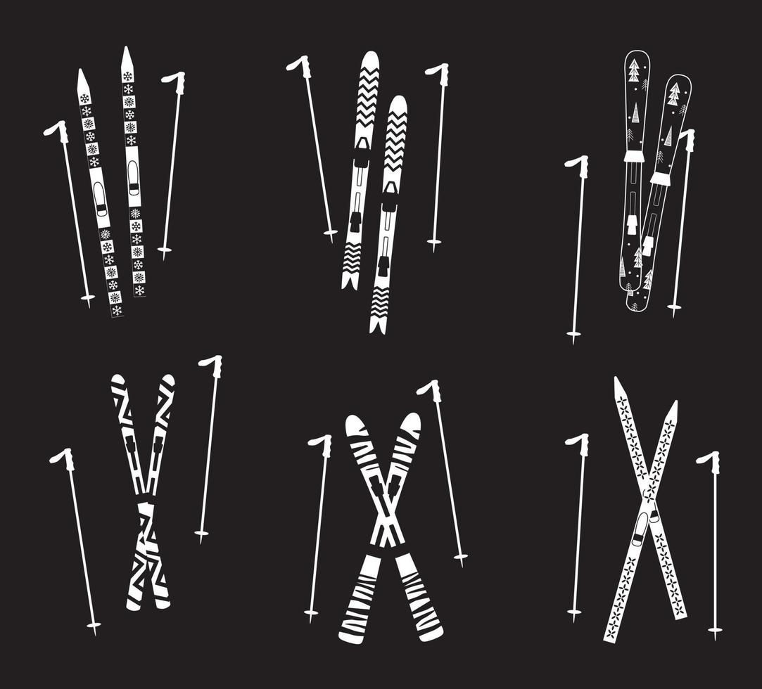 conjunto de esquí con patrón. diseño de esquí diferente. tipo de esquí. cartel minimalista en blanco y negro. deporte de invierno. vector