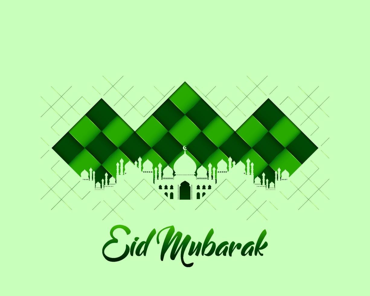 Eid Mubarak vector design greeting card background. Eid al Fitr illustration in a paper-cut style with mosque